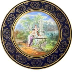 Antique Josef Strnact Display Plate Cobalt Blue Gilded Gold Neoclassical Maidens
